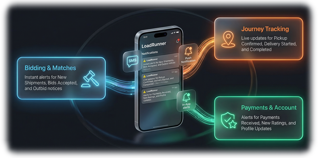 Lock-Screen Phone displaying categorical LoadRunner Push Alerts